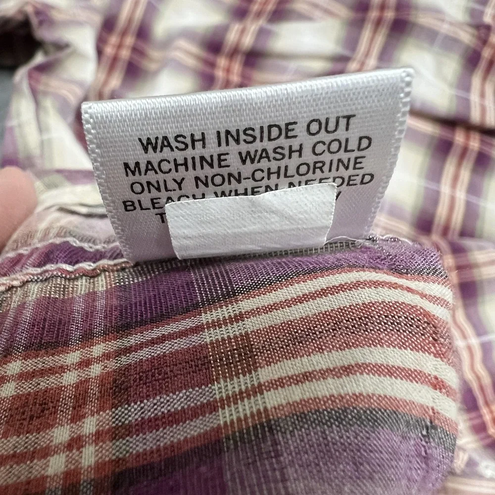 Banana Republic Shirt Mens Medium Purple Plaid Long Sleeve Button Front Roll Tab
